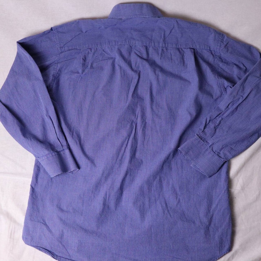 Christian Dior Mens Blue Gingham Check Shirt Button Down Long Sleeve Size 16 - Picture 4 of 7
